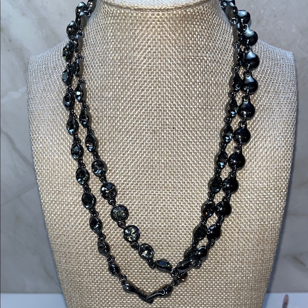 Vintage Givenchy Crystal Link Necklace Rhinestone Headlight Gunmetal- RARE - Picture 6 of 15